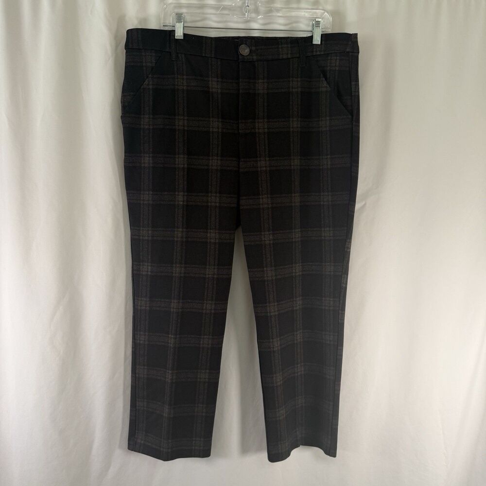 Democracy Ab Solution Pants Women's 14 Grey Black Plaid Button Zip High Rise